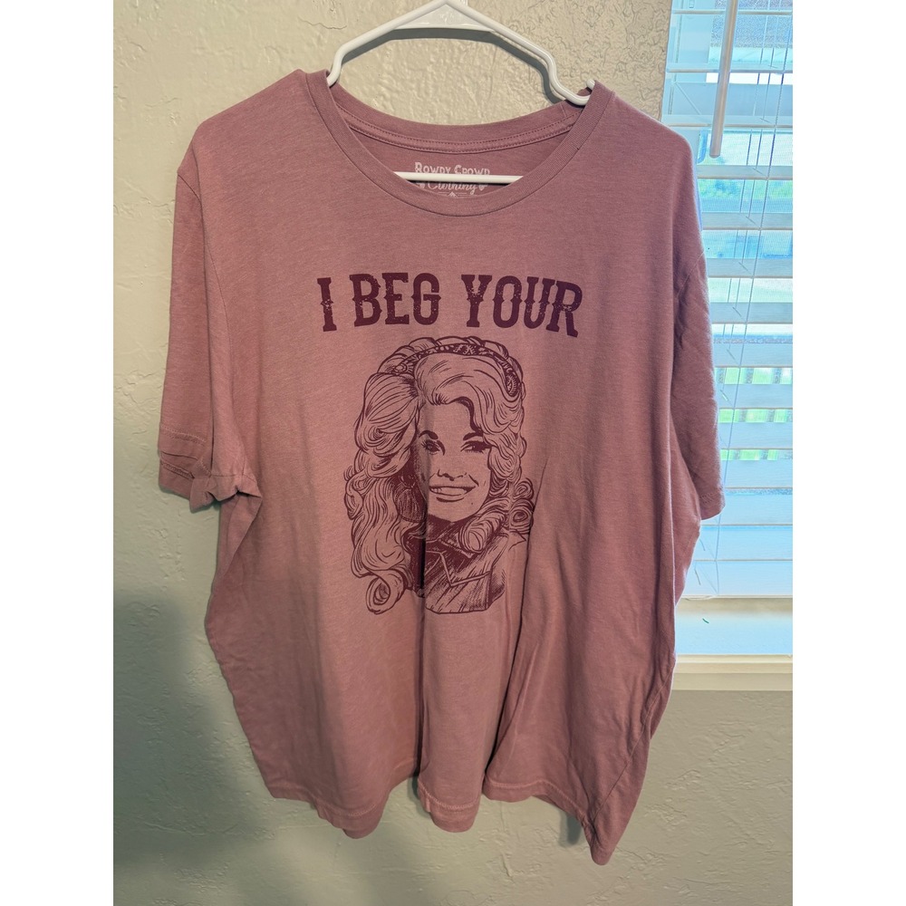Rowdy Crowd Clothing Dolly Parton I Beg Your Graphic Tee Mauve Pink 2X